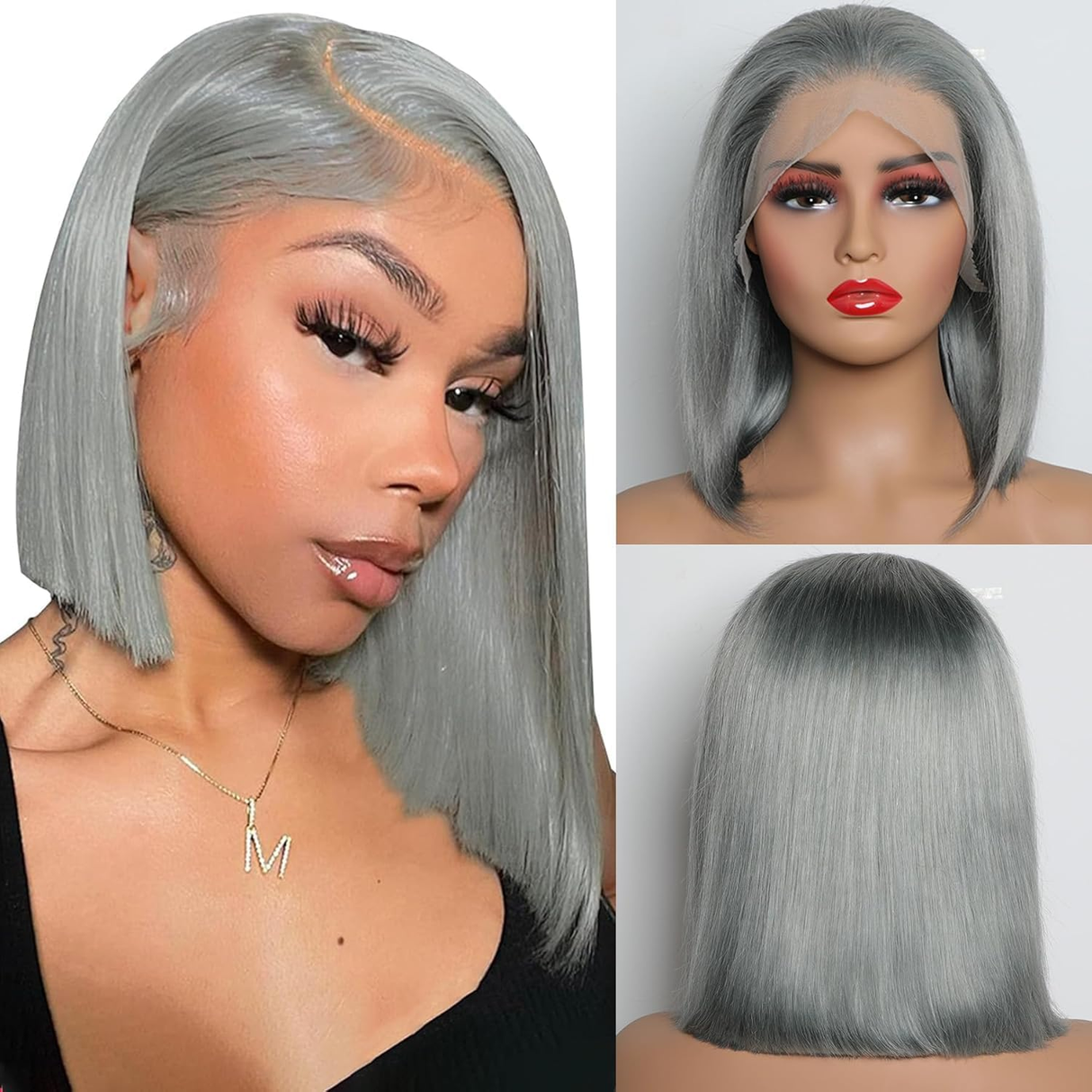 Emma Grey Color Short Bob 13x4 Frontal Wig Pre Plucked 100% Human Hair
