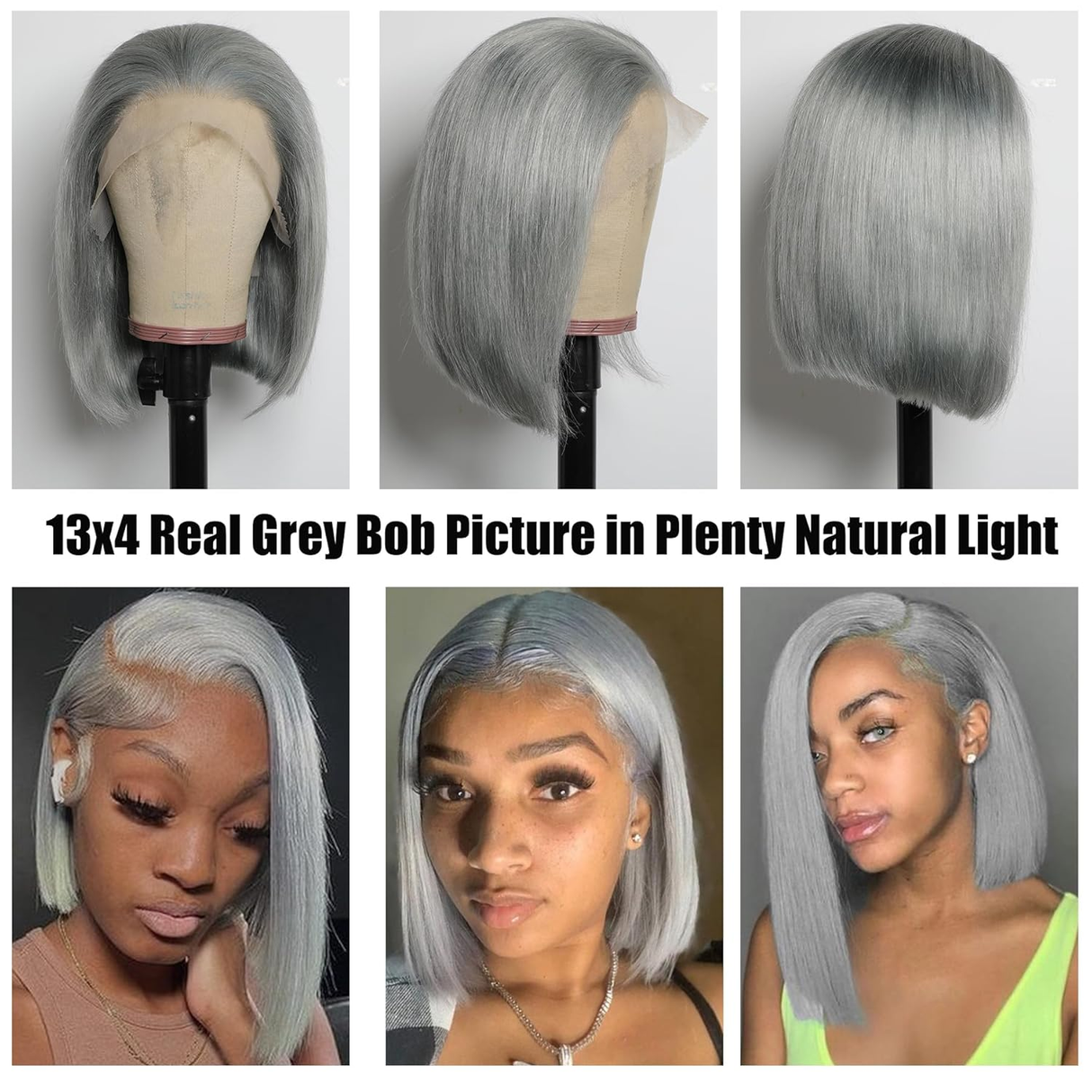 Emma Grey Color Short Bob 13x4 Frontal Wig Pre Plucked 100% Human Hair