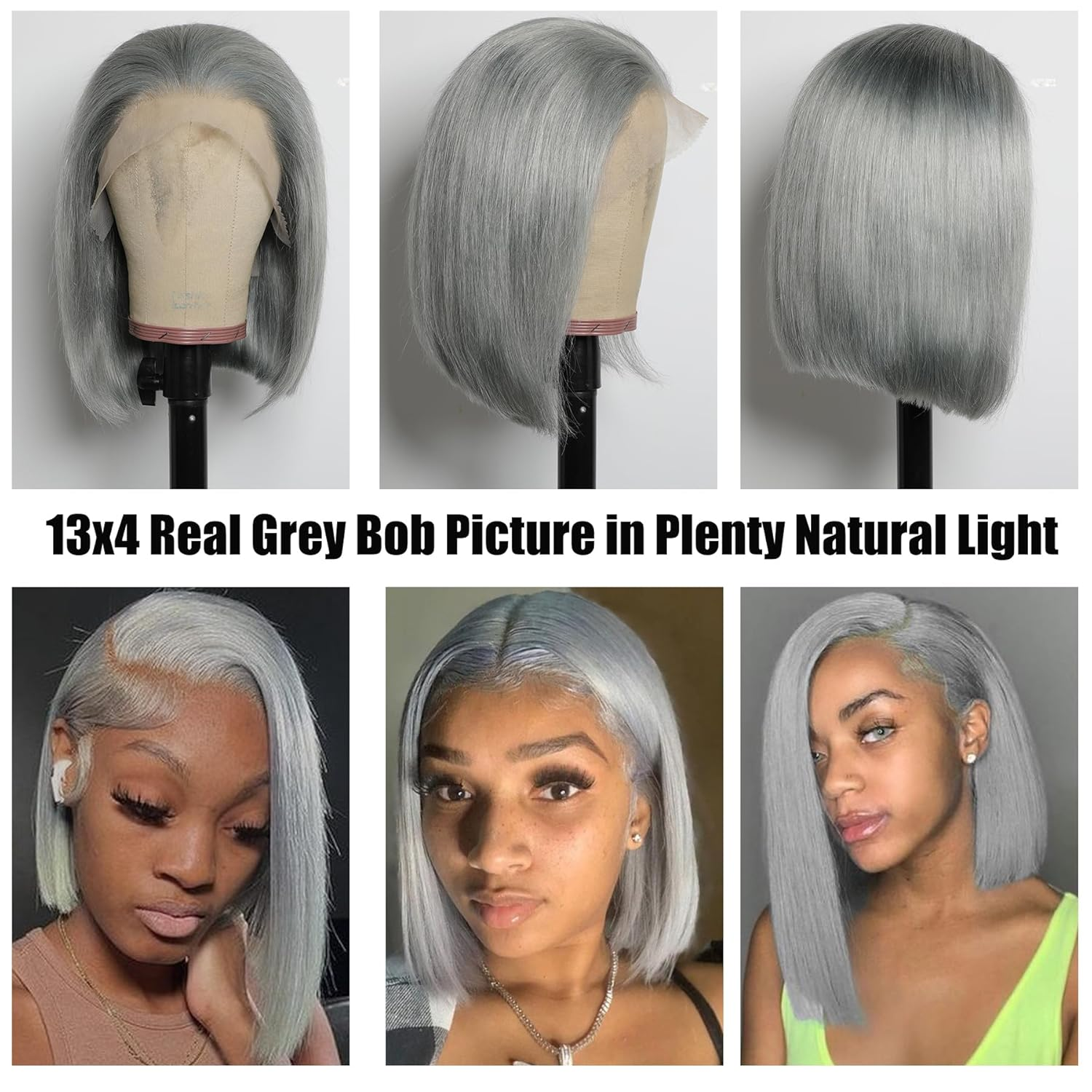 Emma Grey Color Short Bob 13x4 Frontal Wig Pre Plucked 100% Human Hair
