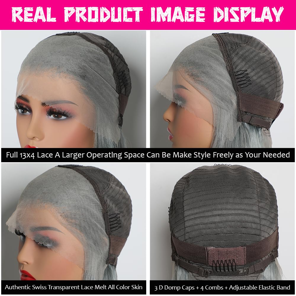 Emma Grey Color Short Bob 13x4 Frontal Wig Pre Plucked 100% Human Hair