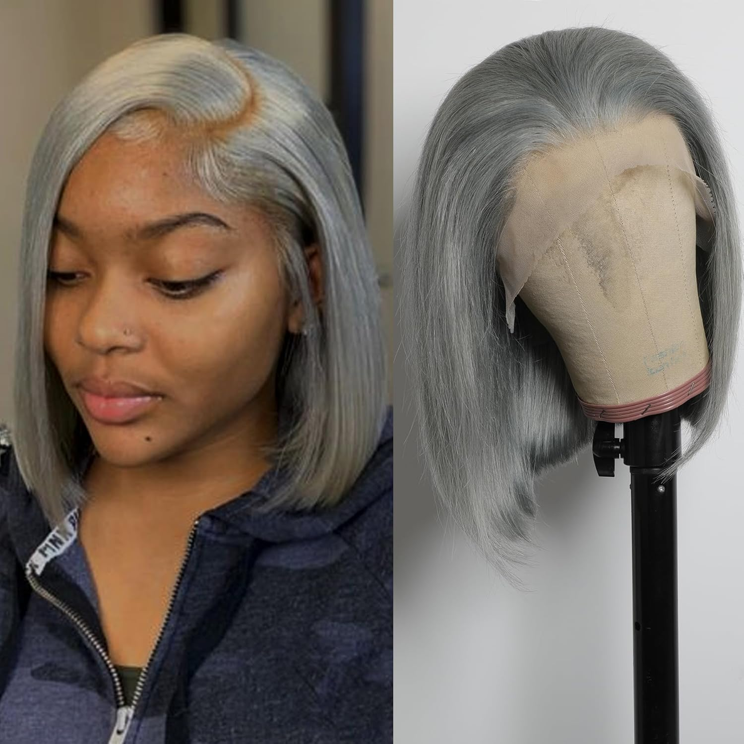 Emma Grey Color Short Bob 13x4 Frontal Wig Pre Plucked 100% Human Hair