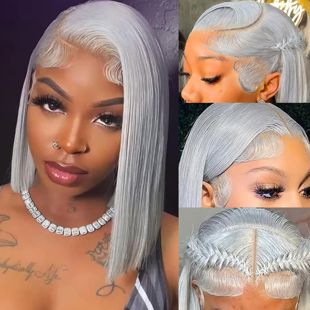Emma Grey Color Short Bob 13x4 Frontal Wig Pre Plucked 100% Human Hair