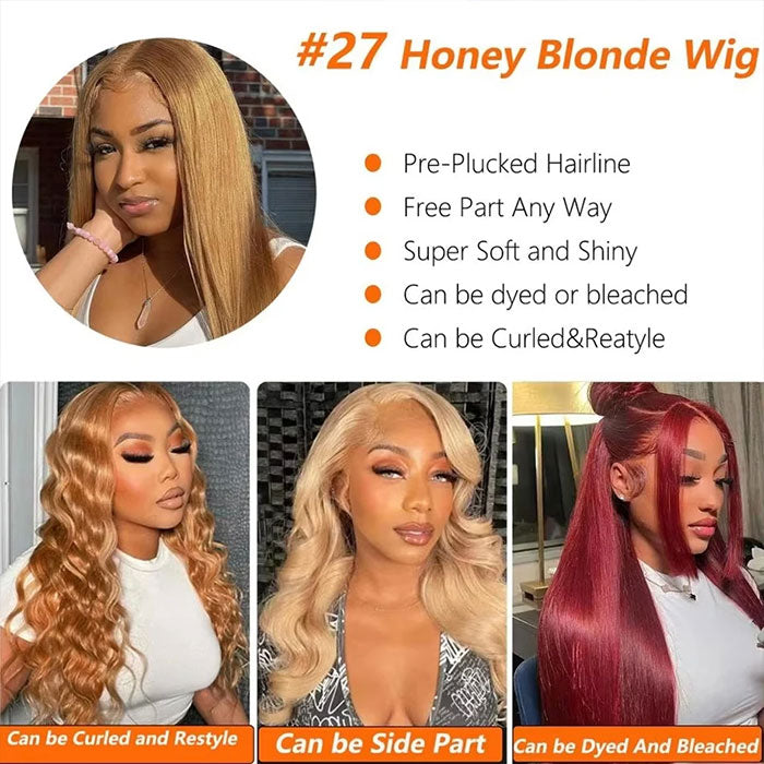 Emma Honey Blonde Color #27 Lace Frontal Wig Human Hair Flash Sale