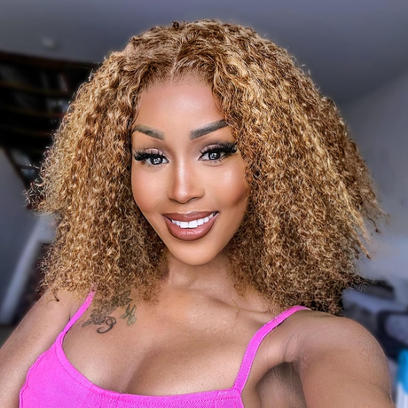 Emma Jerry Curly Piano Highlight Color 13x4 Full Frontal Wig Human Hair