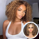 Emma Jerry Curly Piano Highlight Color 13x4 Full Frontal Wig Human Hair