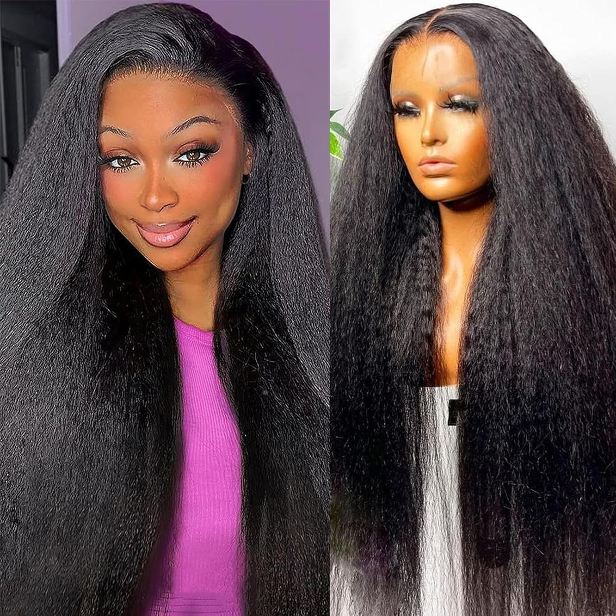 Emma Kinky Straight 13x4 Full Frontal Wig Pre Plucked 100% Human Hair