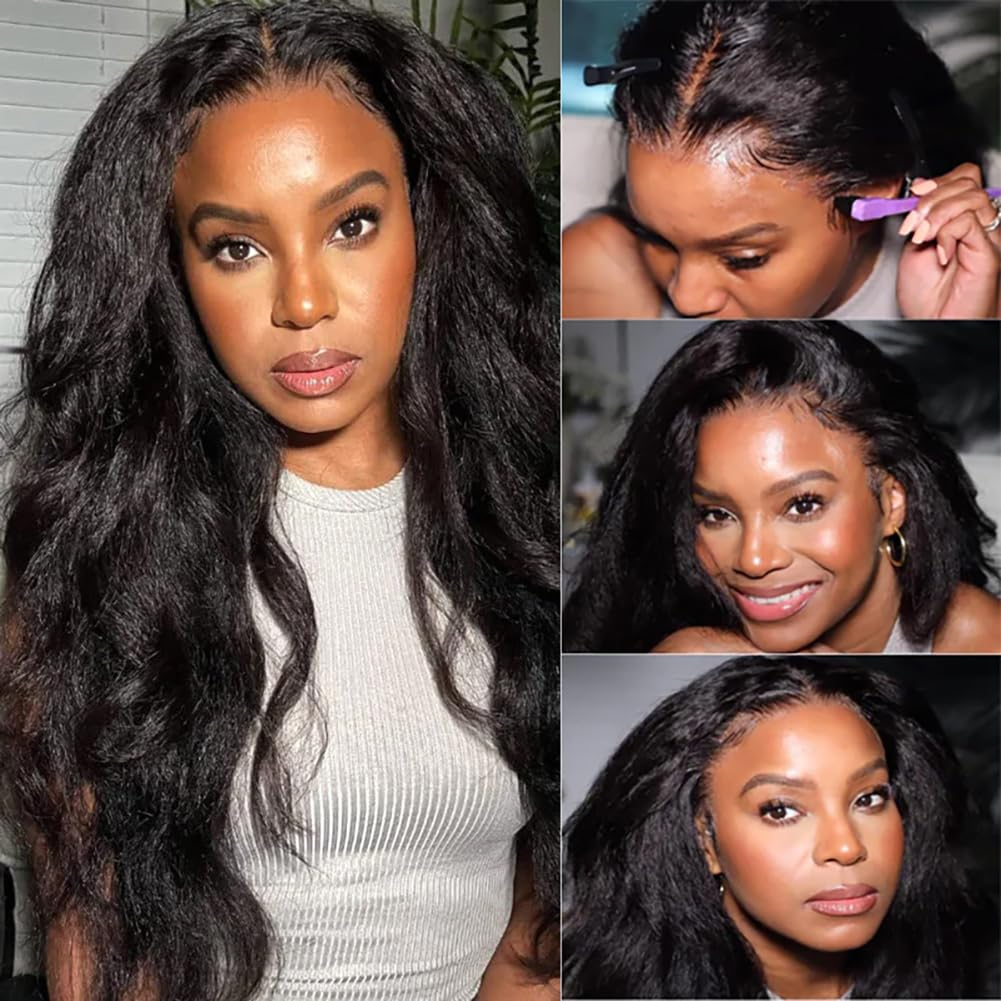 Emma Kinky Straight 13x4 Full Frontal Wig Pre Plucked 100% Human Hair