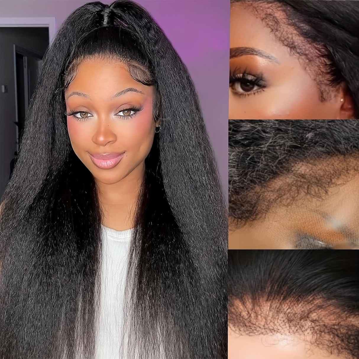 Emma Kinky Straight 13x4 Full Frontal Wig Pre Plucked 100% Human Hair