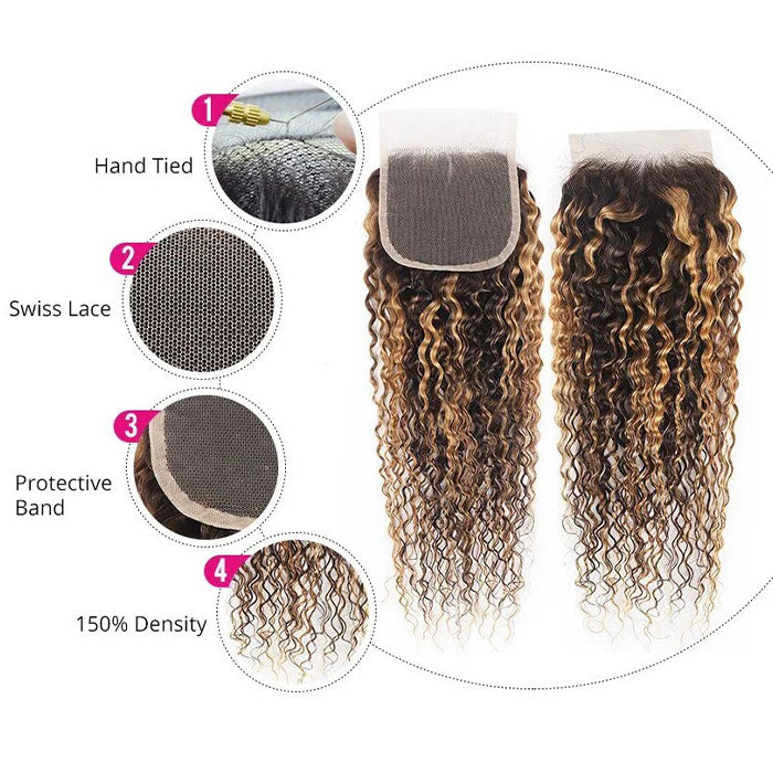 Emma Ombre Highlight 4x4 Lace Closure Jerry Curly Human Hair
