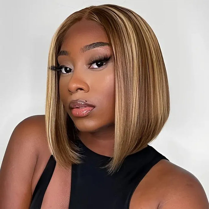 Emma Ombre Highlight Color P4/27 Short Bob 13x4 Lace Frontal Wig Human Hair