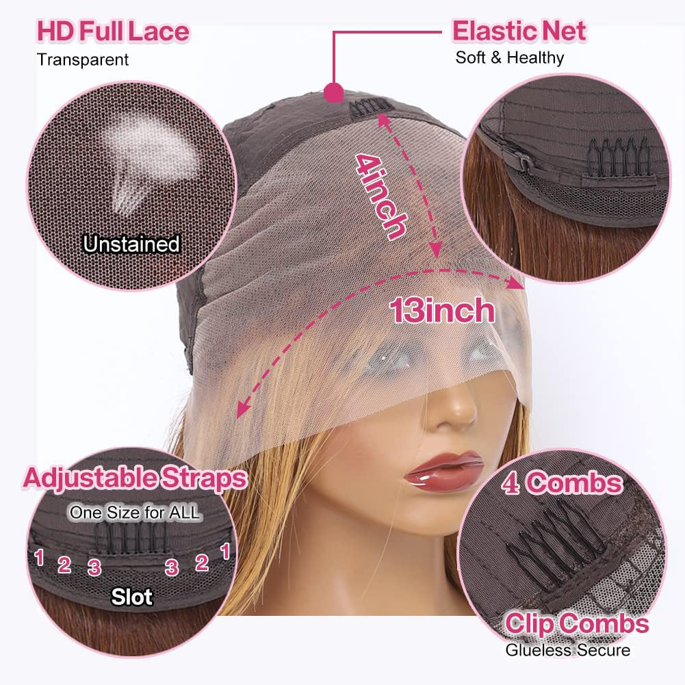 Emma Ombre Highlight Color P4/27 Short Bob 13x4 Lace Frontal Wig Human Hair