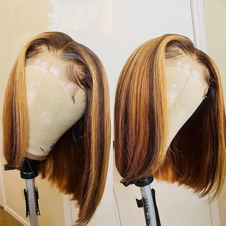 Emma Ombre Highlight Color P4/27 Short Bob 13x4 Lace Frontal Wig Human Hair