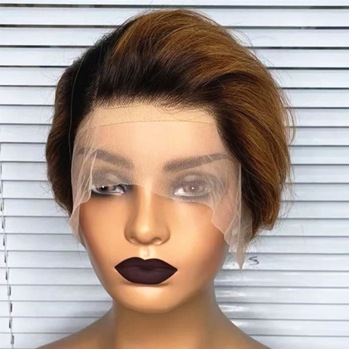 Emma T1B/30 13x1 T Part Short Pixie Cut Lace Wig Human Hair
