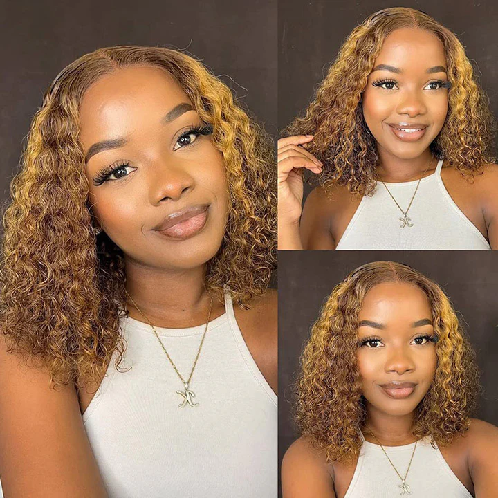 Emma Water Wave Short Bob 13x4 Frontal Wig Piano Color Human Hair