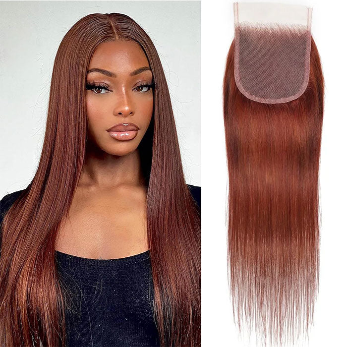 Emma Reddish Brown Color 4x4 Lace Closure Wig Straight Human Hair Flash Sale