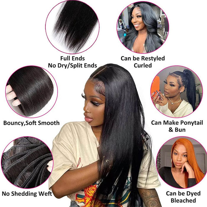 Emma 3 Bundles with 13x4 Lace Frontal Silky Straight Virgin Human Hair