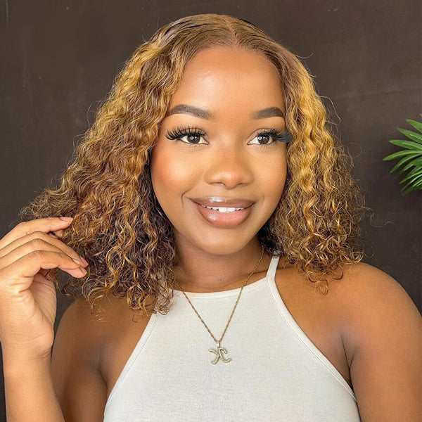 Emma Water Wave Short Bob 13x4 Frontal Wig Piano Color Human Hair