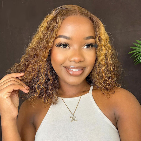 Emma Water Wave Short Bob 13x4 Frontal Wig Piano Color Human Hair