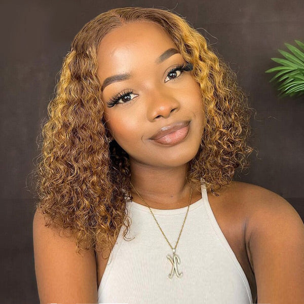 Emma Water Wave Short Bob 13x4 Frontal Wig Piano Color Human Hair