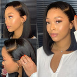 Remy Human Hair Bob Wig Glueless 220% Density Double Drawn Drawstring Cap Black