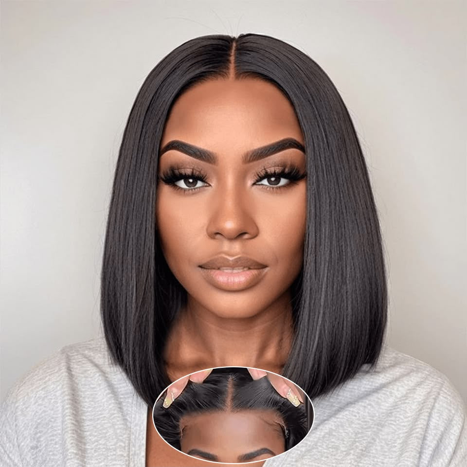 Emma  Glueless  double drawn 13x4 Lace Full Frontal bob Wig Pre Plucked Human Hair