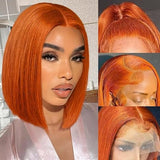 Emma Glueless Ginger Bob Wig Human Hair 13x4 Frontal Lace Wig