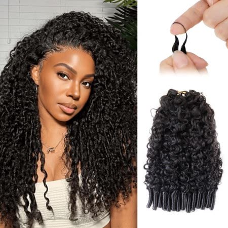Emma Burmese Curly Crochet Human Hair 16 Inch 60g Knotless Pre-Separated Feather Crochet Human Hair Bundles  Invisible Miracle Knots Reusable Human Crochet Hair  Natural Black Color