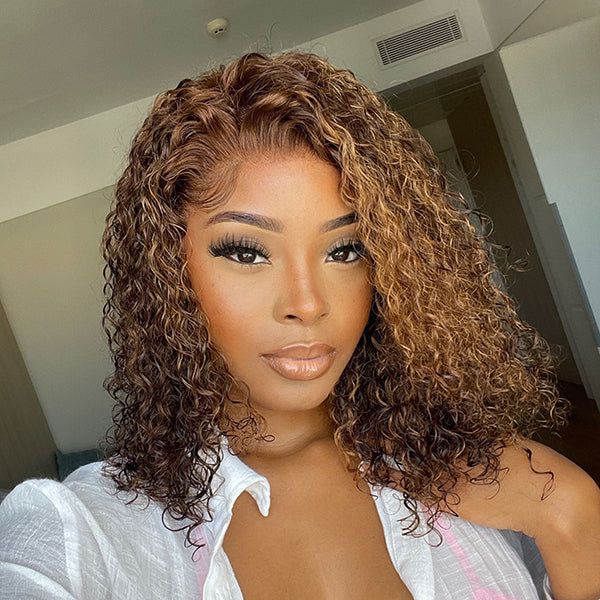 Hot Combo | Emma Piano Highlight Color 13x4 Glueless Full Frontal Jerry Curly Wig+ 4x4 Lace Closure Bob Wig With Human Hair