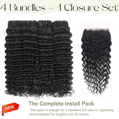 Emma 4 Bundles with Closure Human Hair Straight Bundles Human Hair Black Color