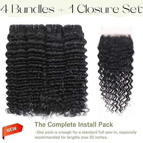 Emma 4 Bundles with Closure Human Hair Straight Bundles Human Hair Black Color