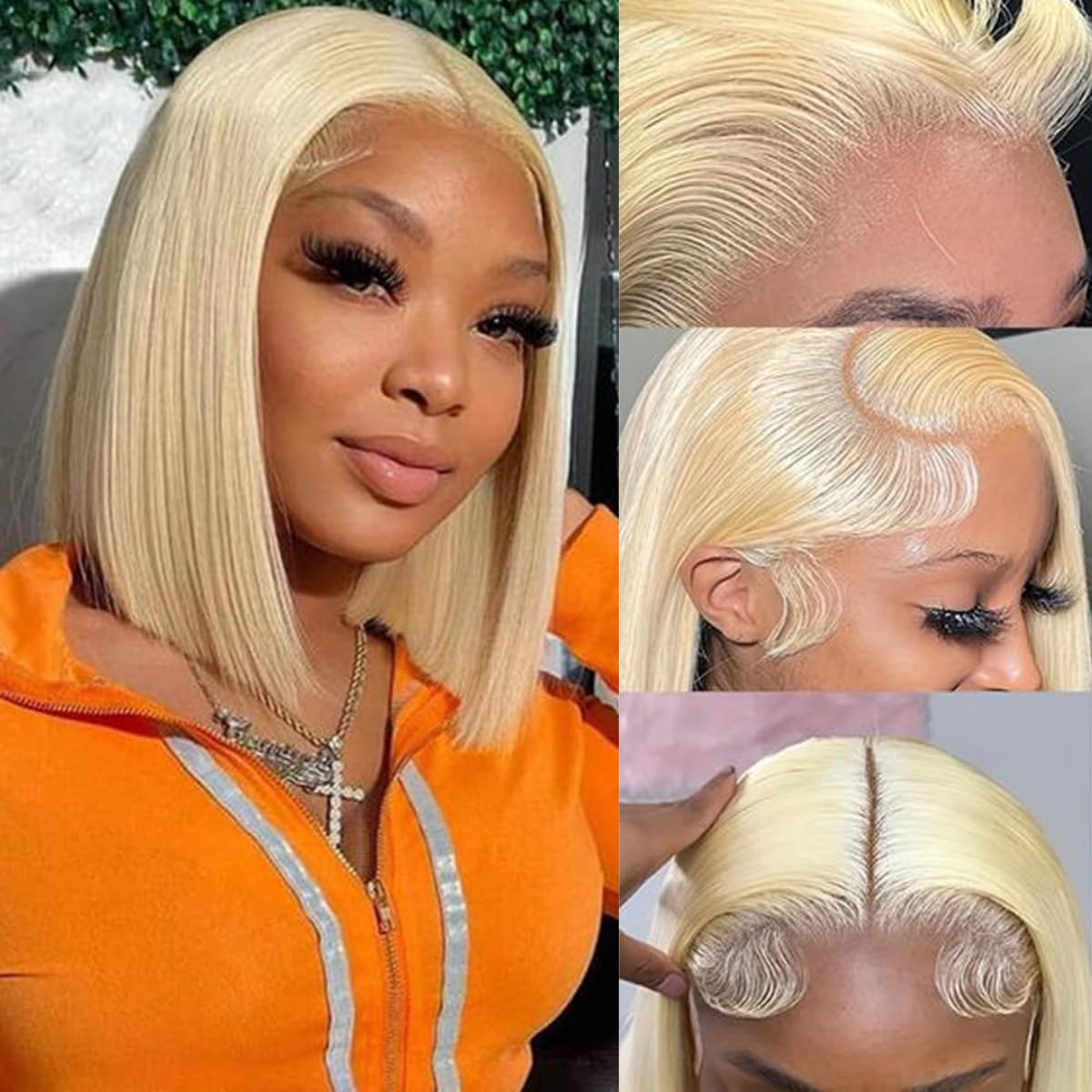 Blonde Color 613 Short Bob 13x4 Frontal Wig Pre Plucked 100% Human Hair