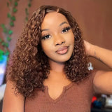 EMMA 220% Density Double Drawn Water Wave With 13x4 Frontal Lace Bob Wig Virgin Human Hair Dark Chocolate Brown Color