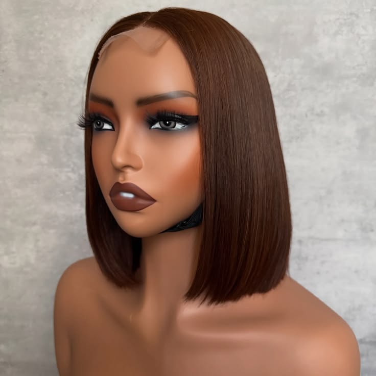 Emma SDD Bone Straight Bob Glueless Wigs Vietnamese Hair Dark Chocolate Brow Color Wig
