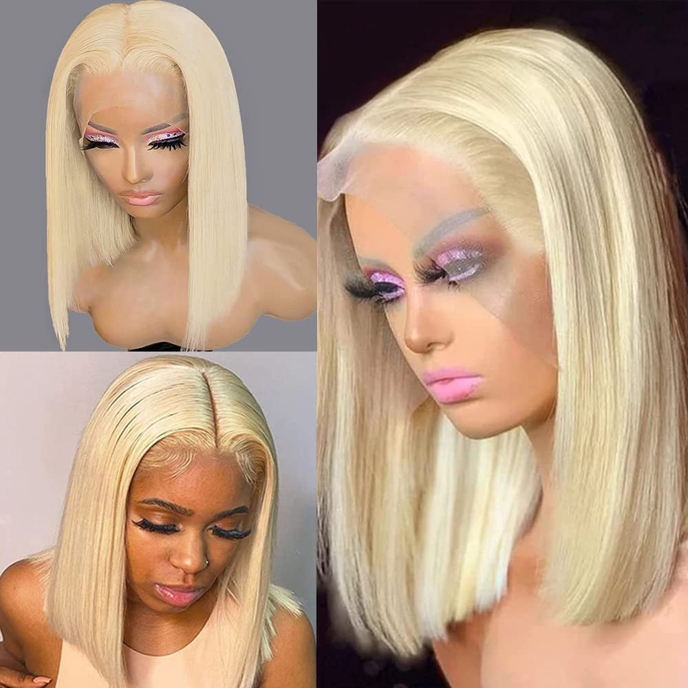 Blonde Color 613 Short Bob 13x4 Frontal Wig Pre Plucked 100% Human Hair