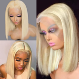 Blonde Color 613 Short Bob 13x4 Frontal Wig Pre Plucked 100% Human Hair