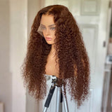 Emma 220% Density Double Drawn 13x4 Lace Full Frontal Jerry Curly Wig Pre Plucked Human Hair Brown  Color