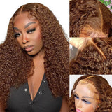 Emma 220% Density Double Drawn 13x4 Lace Full Frontal Jerry Curly Wig Pre Plucked Human Hair Brown  Color