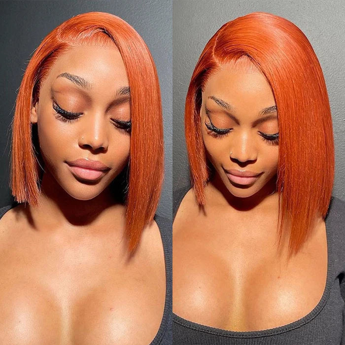 Emma Glueless Orange Ginger Color Bob Wig Human Hair 13x4 Frontal Lace Wig