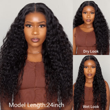 🔥 HOT SELLER | SOLD OUT — RESTOCKING IN 15 DAYS 🔥     Emma 13x6 Glueless Wig Water Wave With Drawstring Natural Black 100% Human Hair Wig