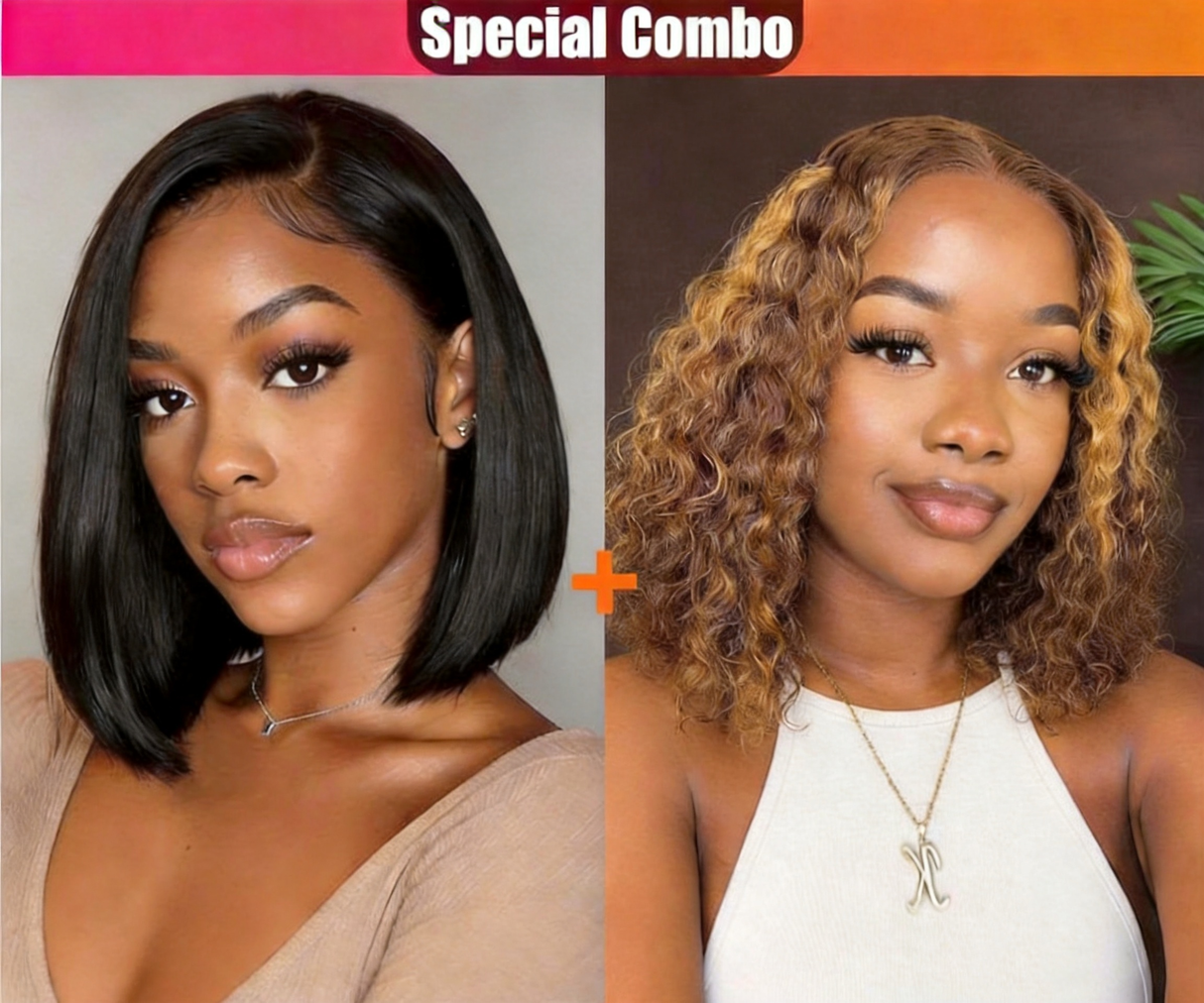 Hot Combo | Emma Glueless 13x4 Full Frontal Water Wave Short Bob Piano Color + 13x4 Full Frontal Bob Wig Human Hair