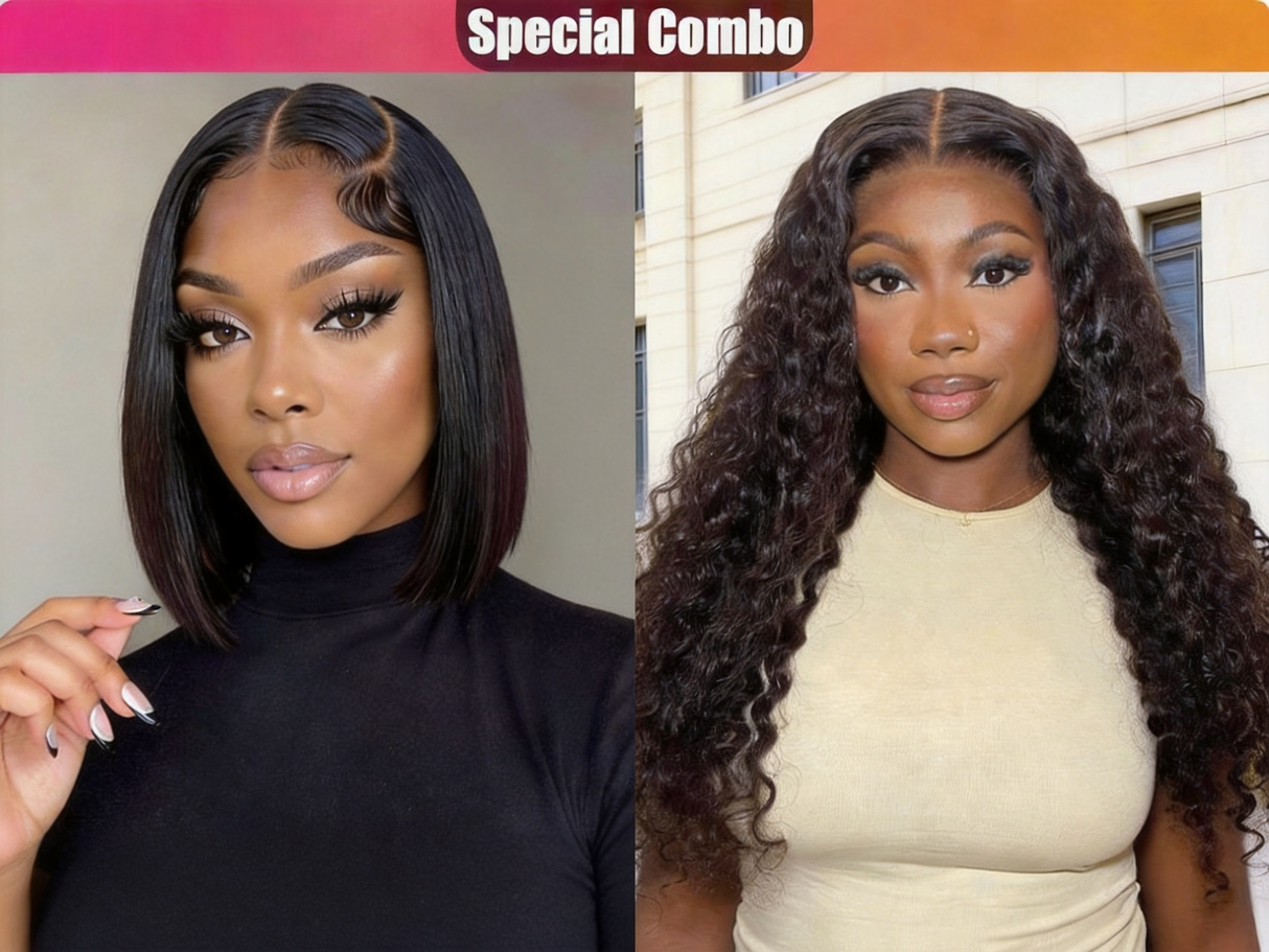 Hot Combo | Emma Glueless 13x4 Full Frontal Bob Wig+ Water Wave Human Hair