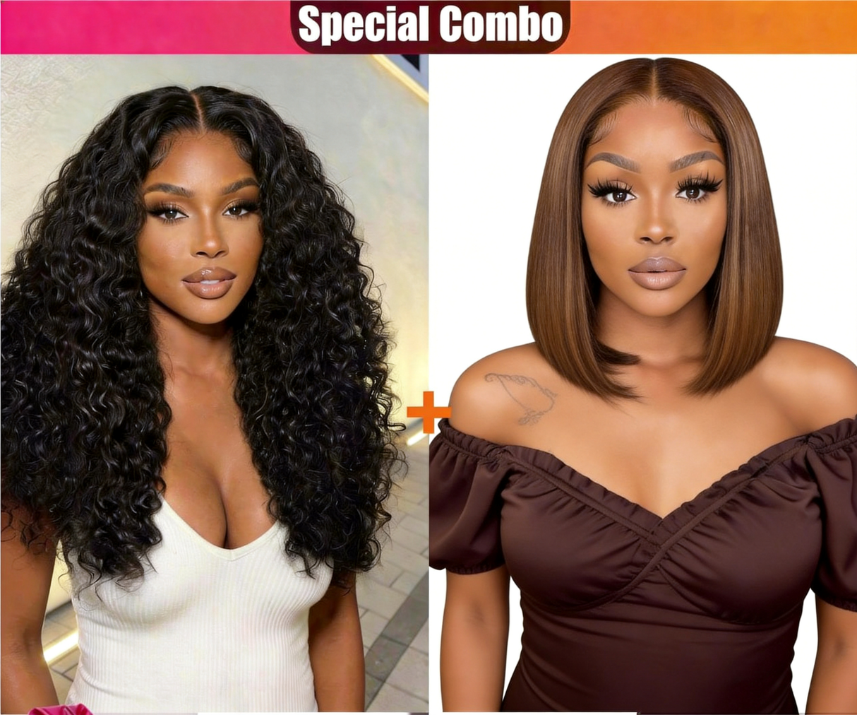 Hot Combo | 13x4 Full frontal Glueless Water Wave + 5x5 Full frontal Glueless Brown Bob
