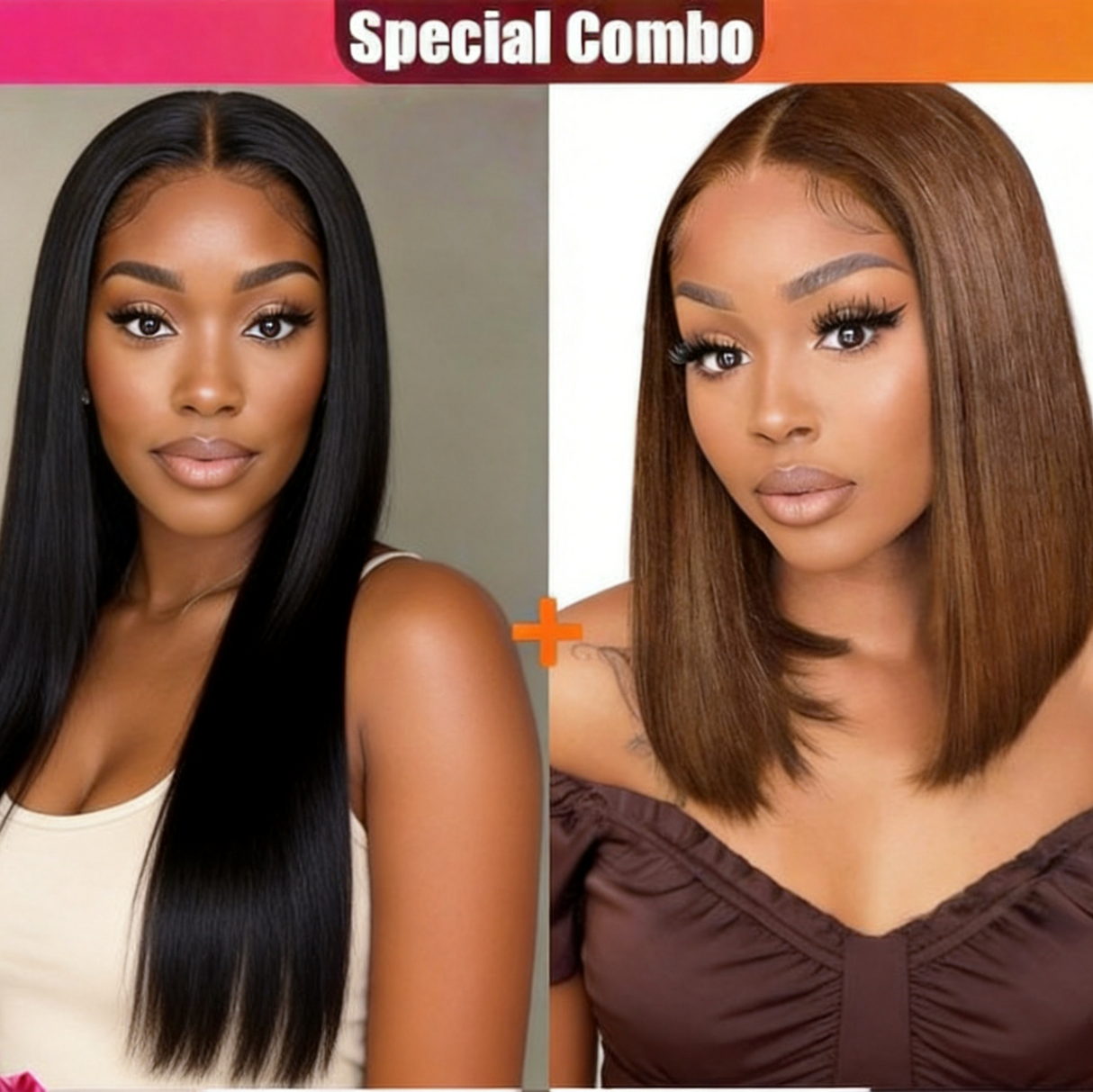 Hot Combo | 13x4 Full frontal Glueless Straight Wig + 5x5 Full frontal Glueless Brown Bob