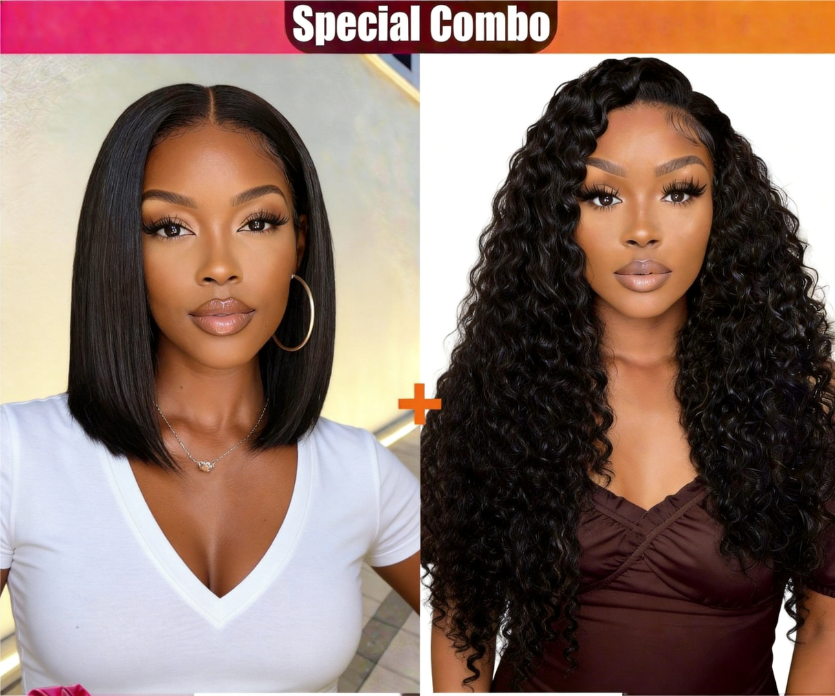 Hot Combo | 13x4 Full frontal Glueless Water Wave + 5x5 Glueless Straight Bob