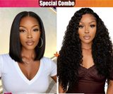 Hot Combo | 13x4 Full frontal Glueless Water Wave + 5x5 Glueless Straight Bob