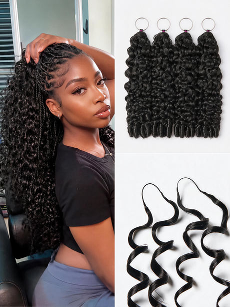 Emma Burmese Curly Crochet Human Hair 16 Inch 50g Knotless Pre-Separated Feather Crochet Human Hair Bundles  Invisible Miracle Knots Reusable Human Crochet Hair  Natural Black Color