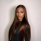 Emma Chocolate Brown Color 13x4 Frontal Glueless Wig Pre Plucked Straight Human Hair