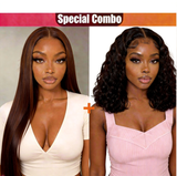 Hot Combo | 13x4 Full frontal Glueless Brown Color Straight Wig + 5x5 Full frontal Glueless Water Wave