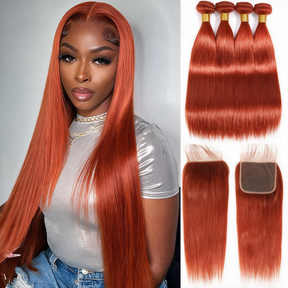 Emma 4 Bundles with Closure Human Hair Straight Bundles Human Hair