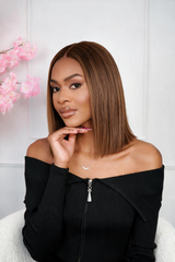 Emma  Glueless  double drawn 13x4 Lace Full Frontal bob Wig Pre Plucked Human Hair Brown Color